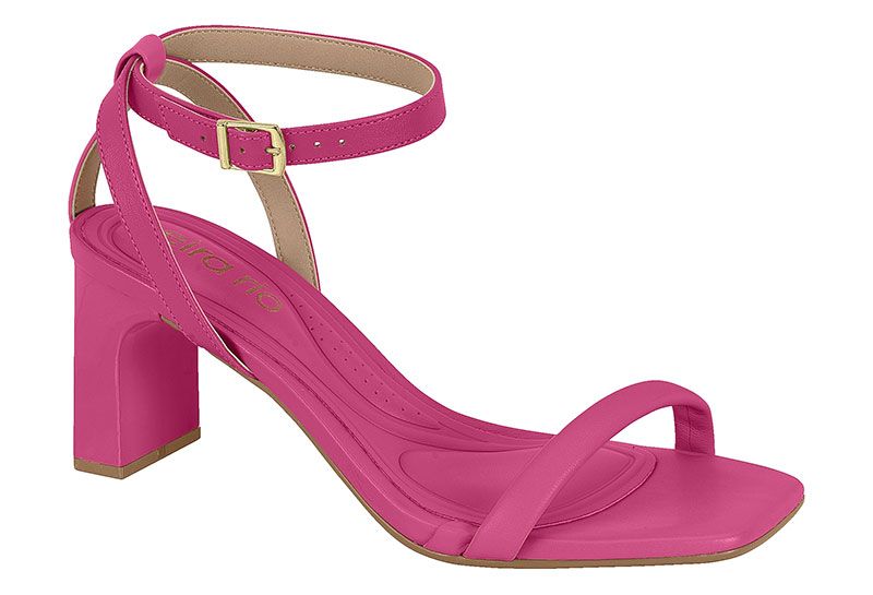 Sandalia Taco Ancho 7cm Mujer Eco Cuero Fucsia