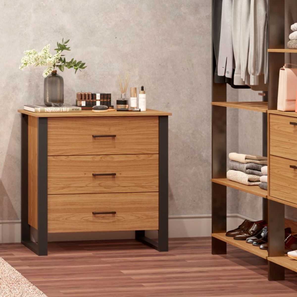 ROCA - Cómoda Guayacán 3 Cajones Canela-Negro