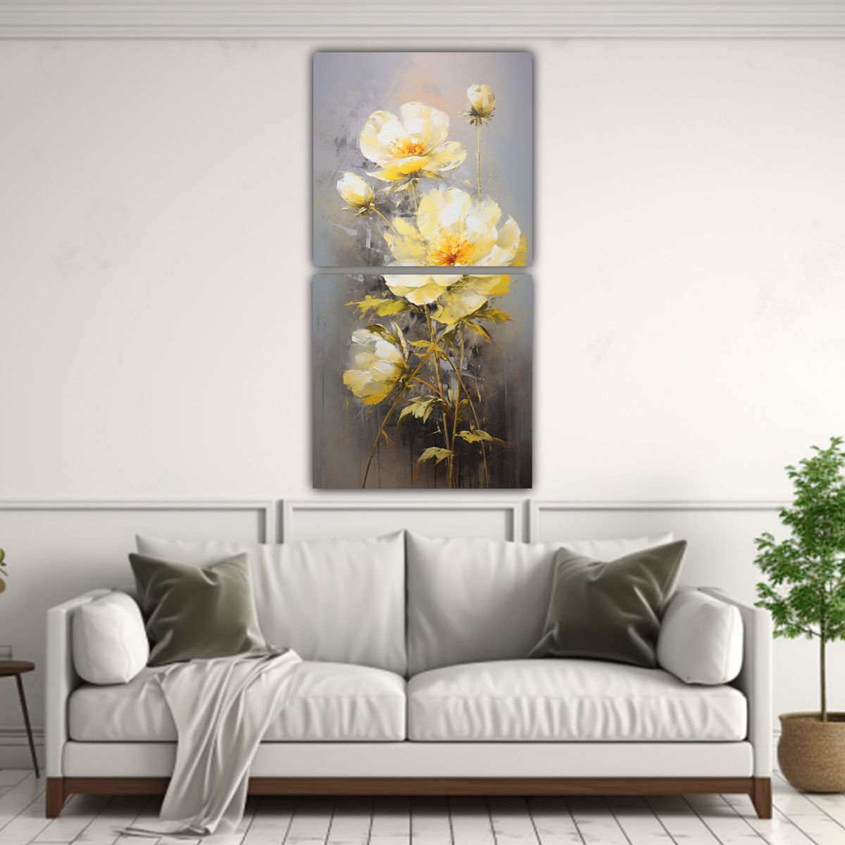 GENERICO - Cuadro De Flores Amarillas En Lienzo Estilo Pared 20x40 Cm