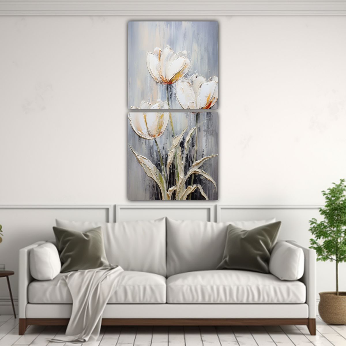 GENERICO - Pintura Inspiradora De Tulipanes Blancos En Dos 50x100 Cm