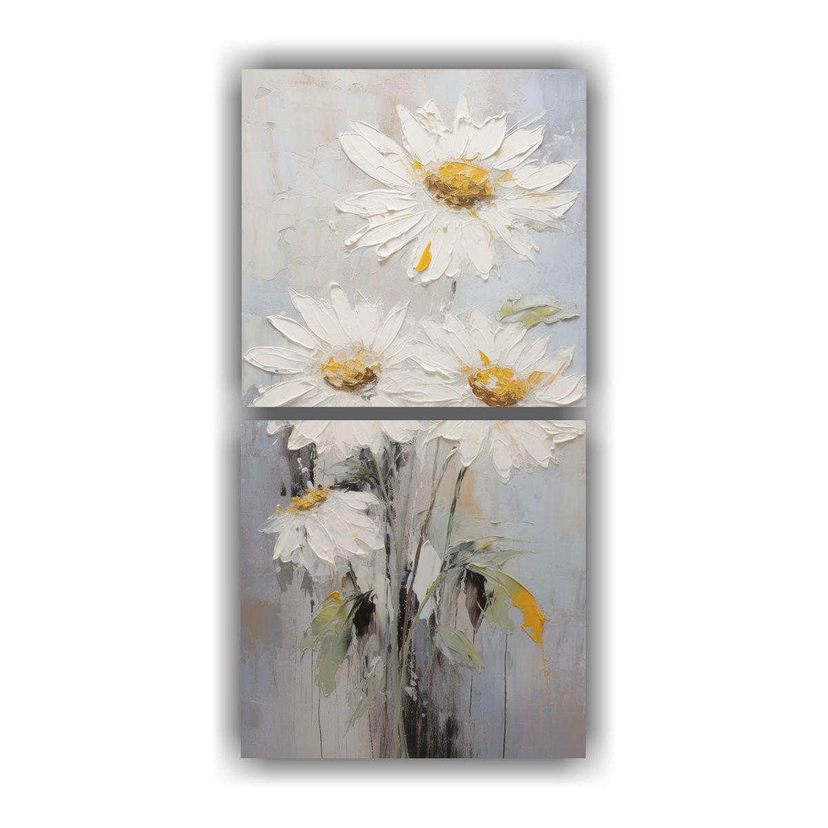 GENERICO - Cuadro Vertical De Girasoles Blancos En Lienzo Al 40x80 Cm
