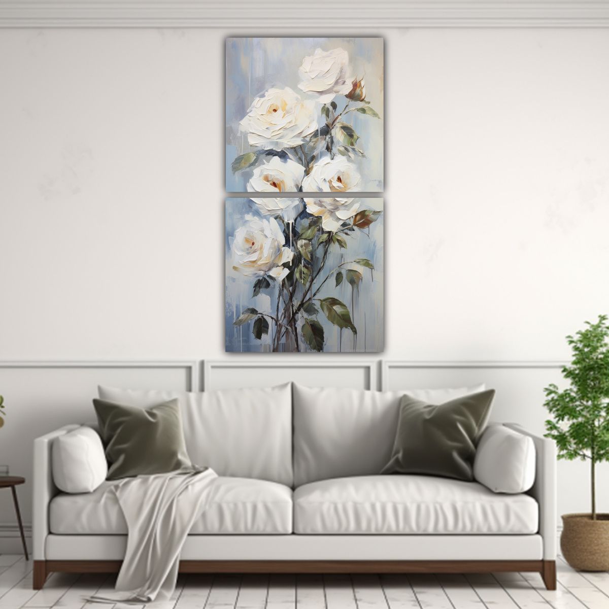 GENERICO - Pintura En Lienzo De Rosas Blancas Estilo 60x120 Cm