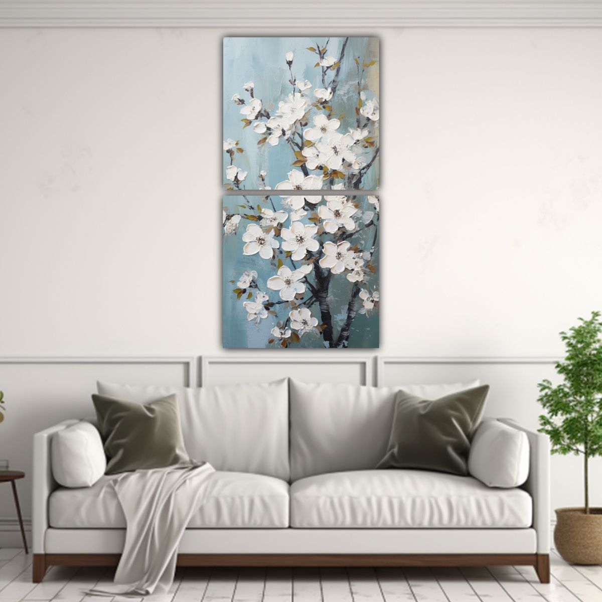 GENERICO - Pintura Vertical De Cerezos Blancos En Lienzo 60x120 Cm