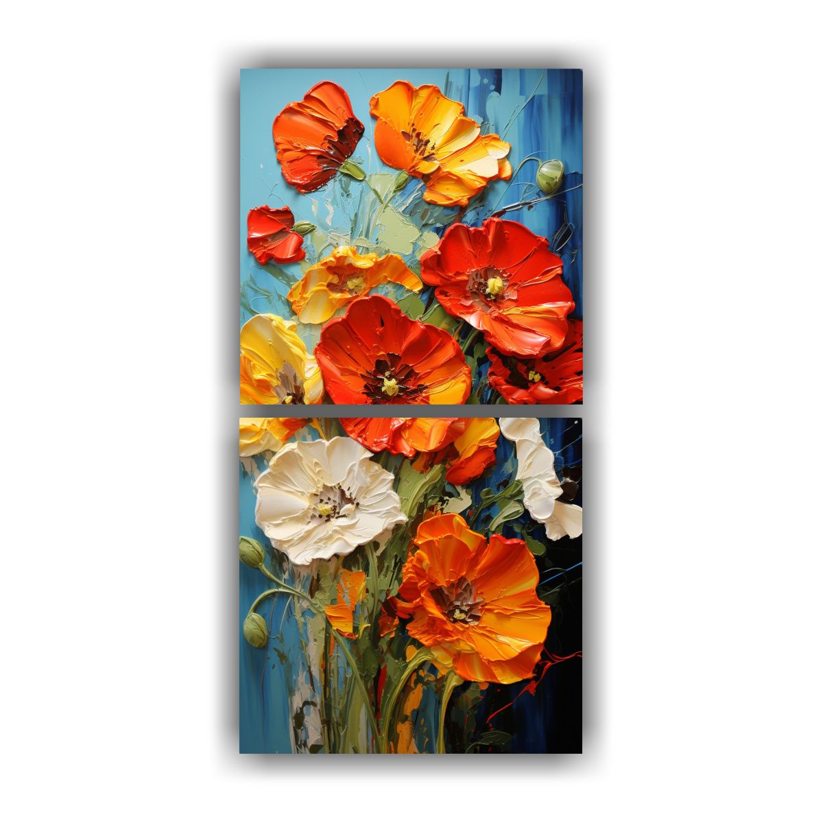 GENERICO - Diptico Tela Sublimada Pintura Amapolas Colores 60x120 Cm