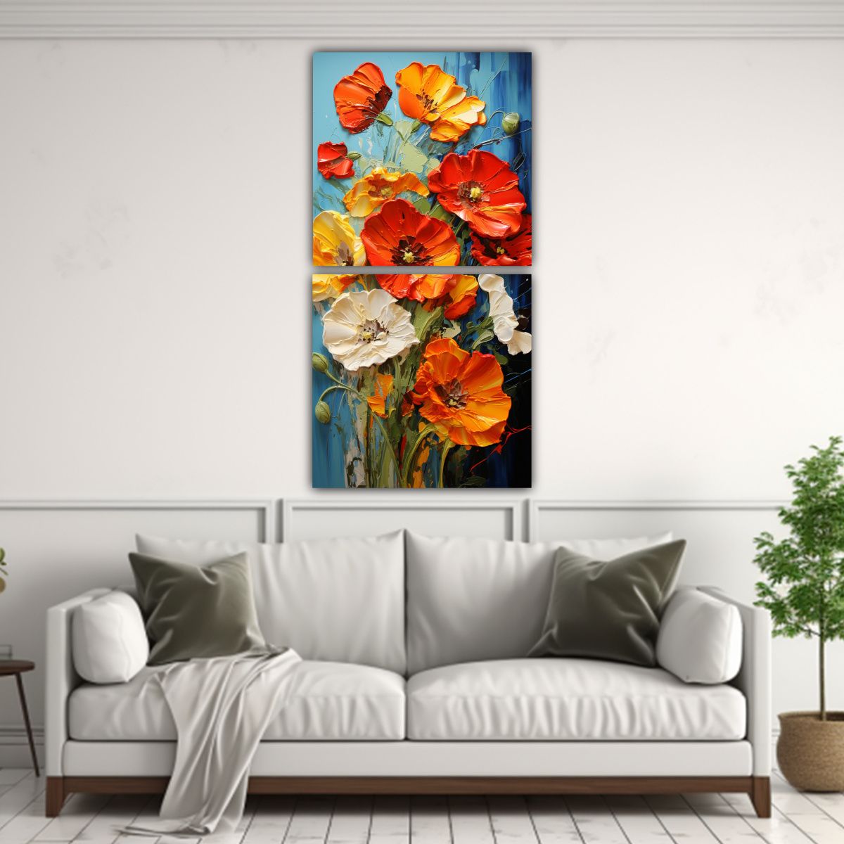 GENERICO - Diptico Tela Sublimada Pintura Amapolas Colores 60x120 Cm
