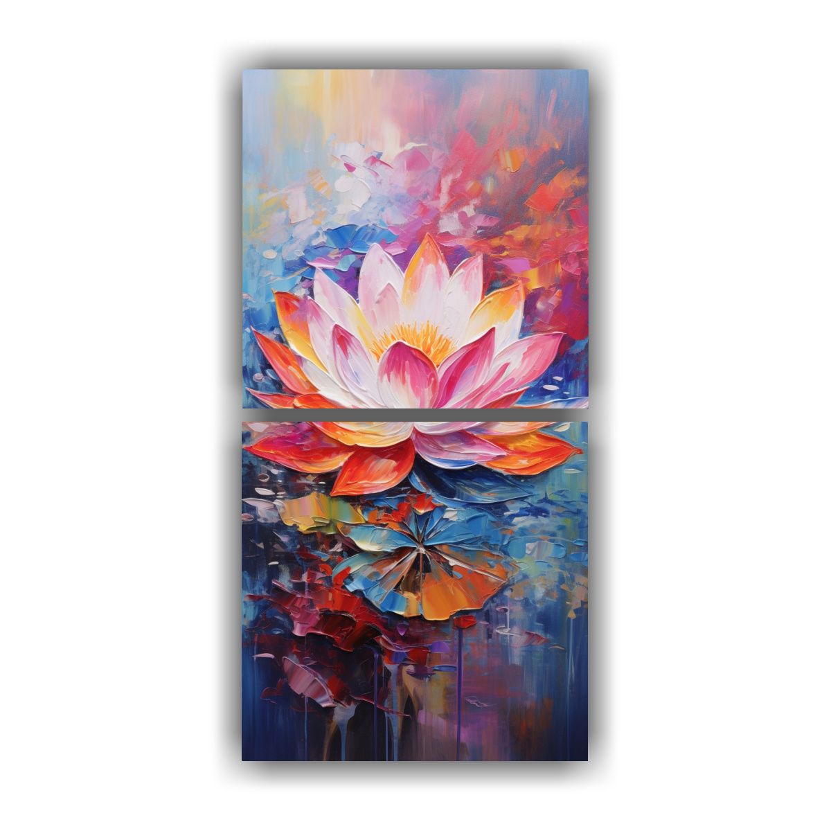 GENERICO - Pintura Al óleo De Loto Vibrante En Lienzo 50x100 Cm