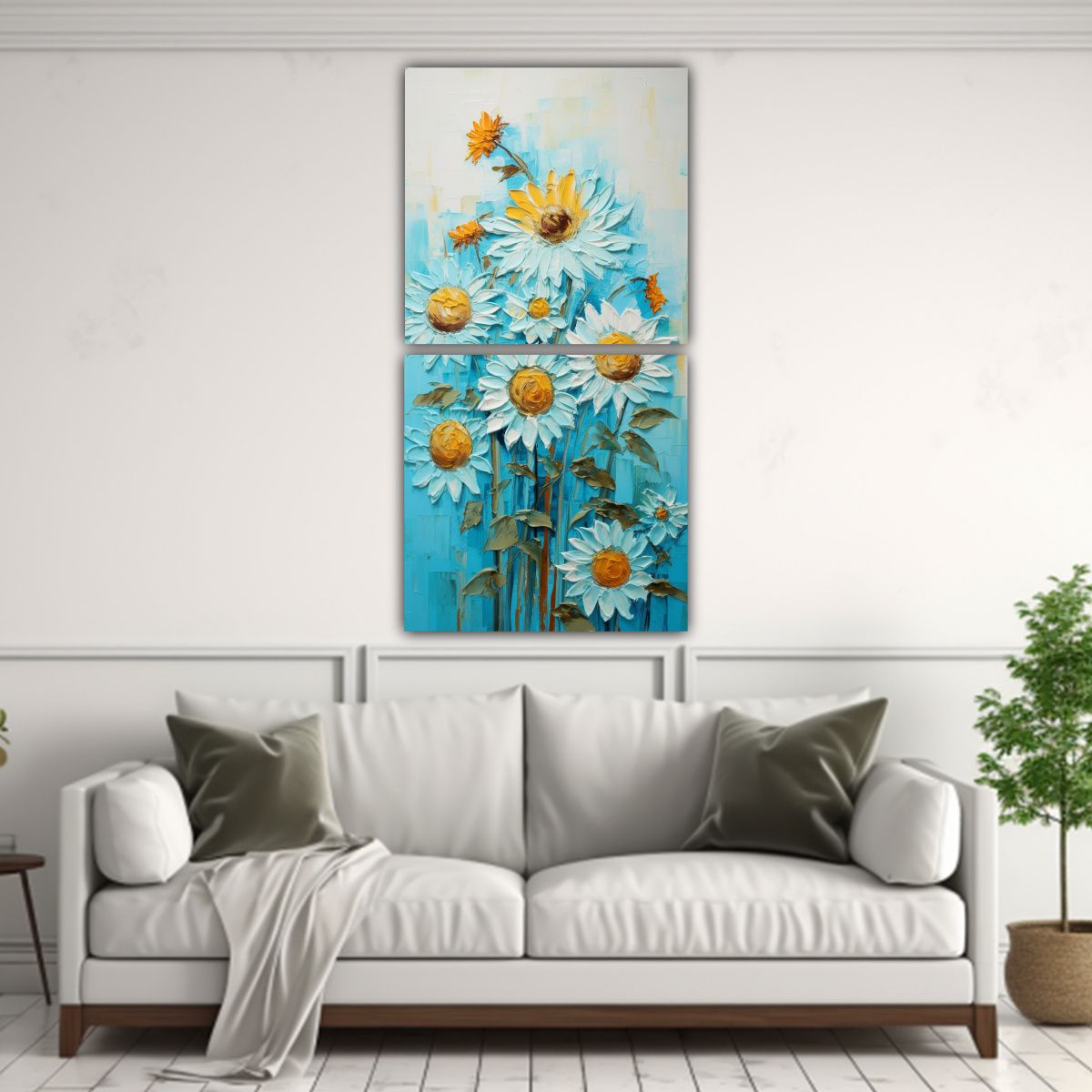 GENERICO - Cuadro Espectacular De Girasoles Turquesa En 60x120 Cm