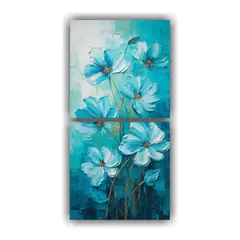 GENERICO - Pintura Floral Turquesa En Lienzo Estilo Vintage 20x40 Cm