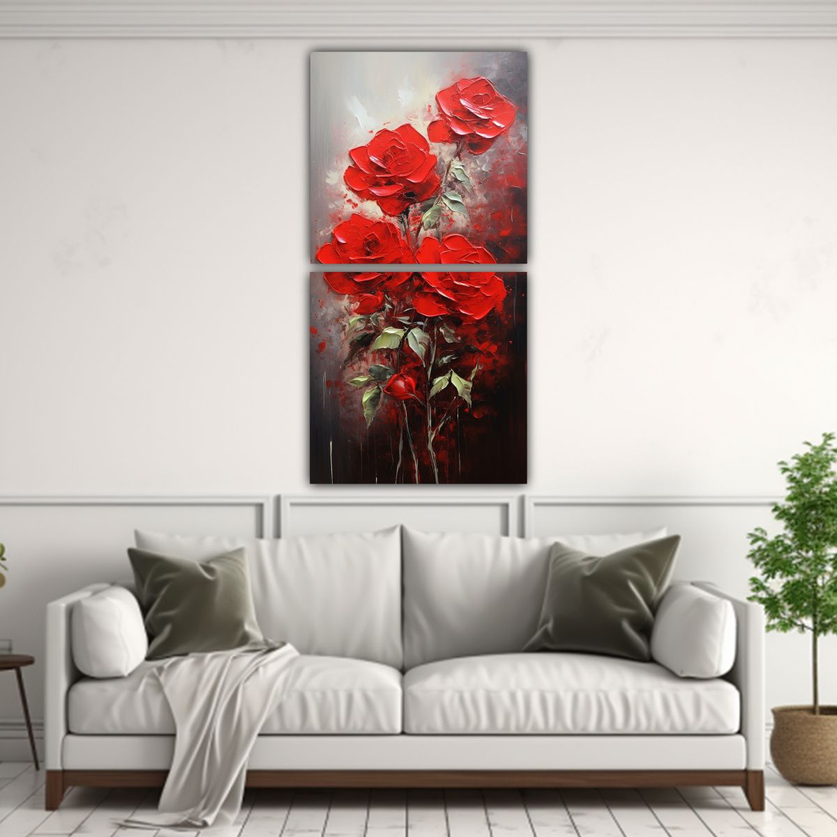 GENERICO - Pintura En Lienzo Estilo Galería De Rosas Rojas 20x40 Cm