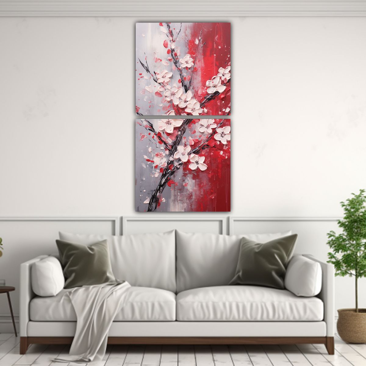 GENERICO - Pintura En Lienzo De Cerezos En Flor Rojos De 40x80 Cm