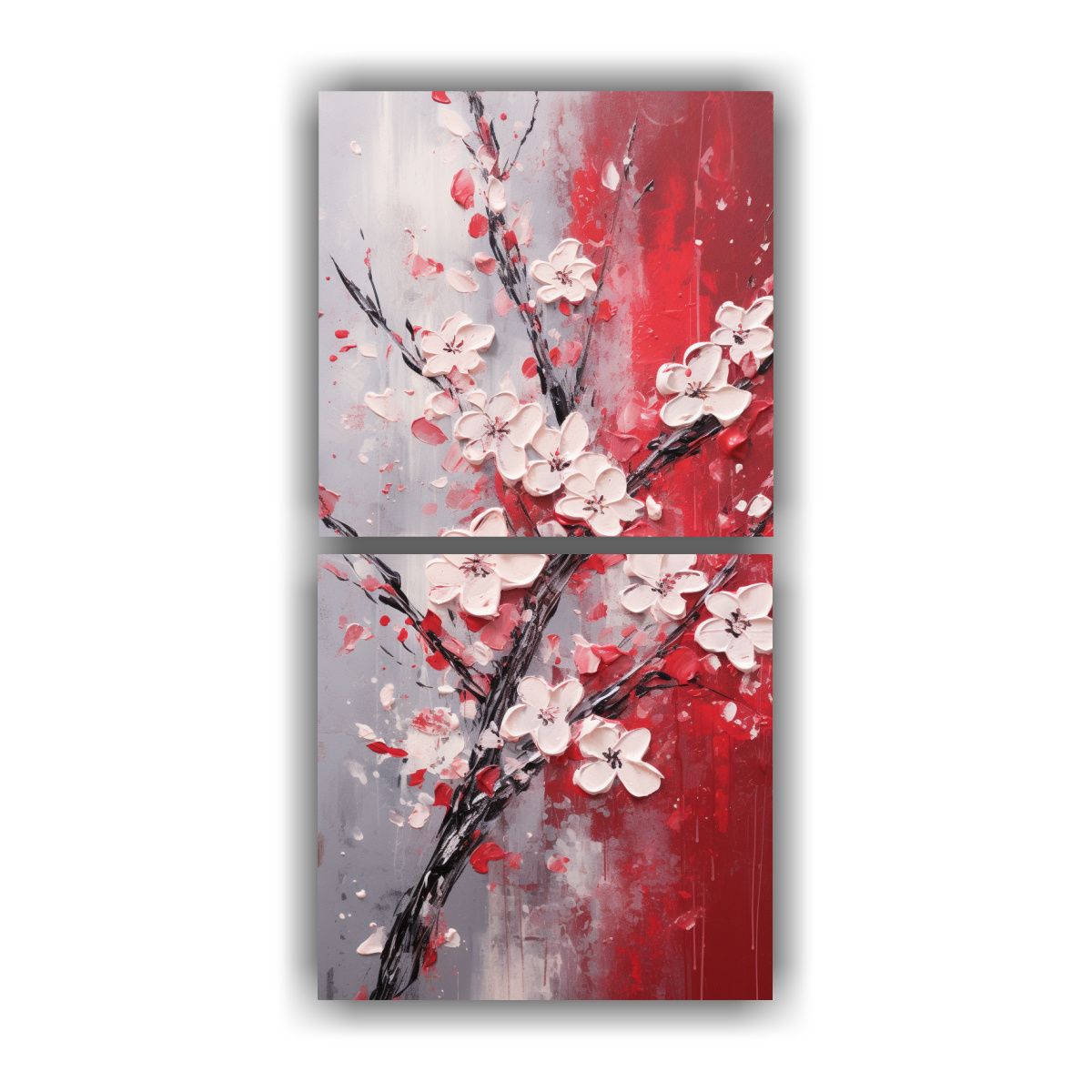 GENERICO - Pintura En Lienzo De Cerezos En Flor Rojos De 20x40 Cm