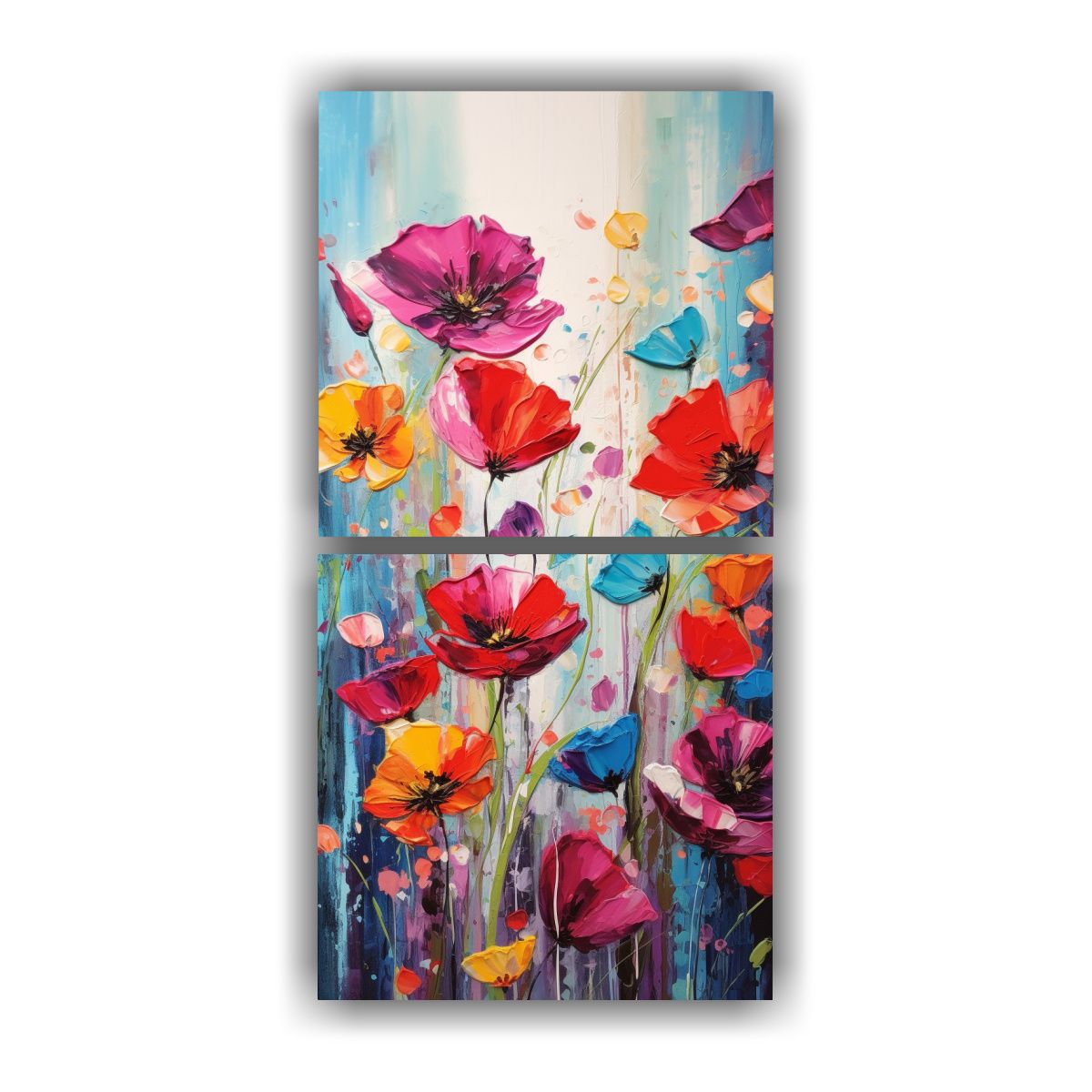 GENERICO - Cuadro De Amapolas En Bastidor Colores Arcoíris 40x80 Cm