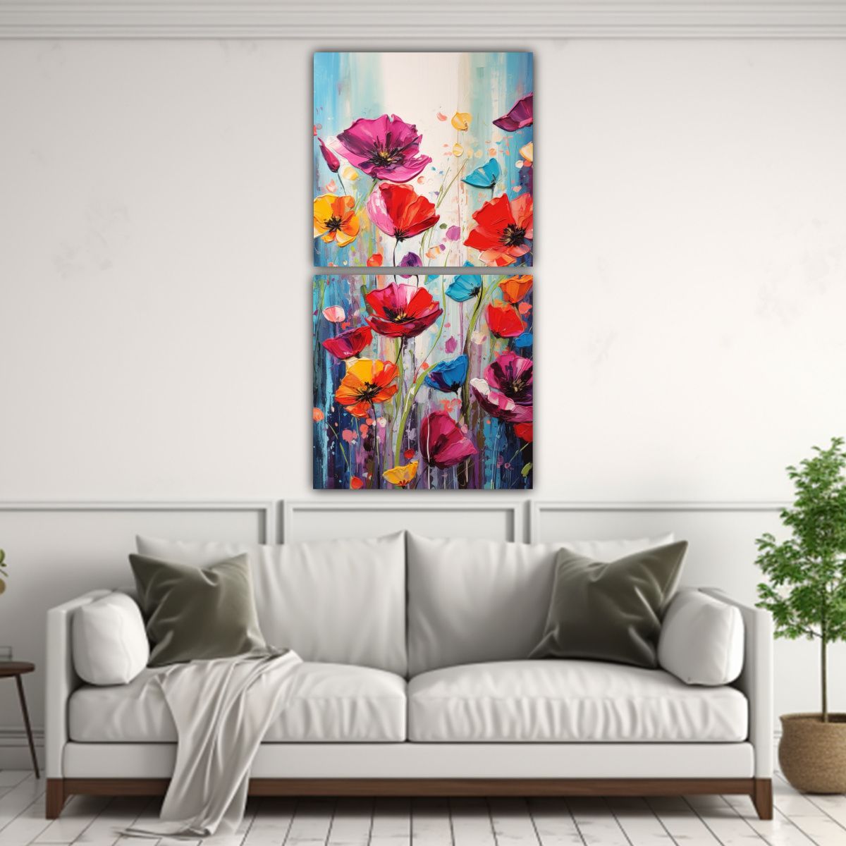 GENERICO - Cuadro De Amapolas En Bastidor Colores Arcoíris 40x80 Cm