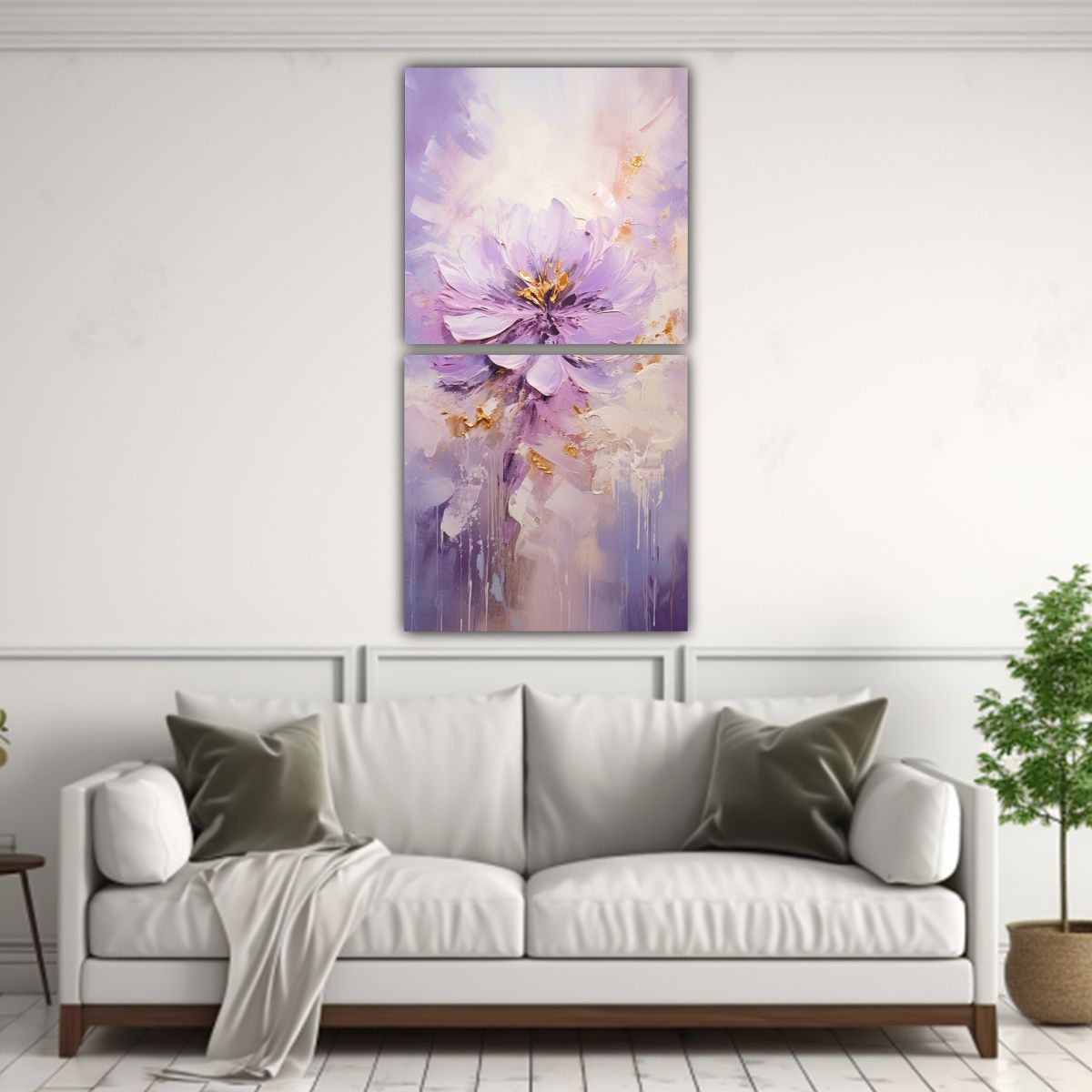 GENERICO - Pintura Decorativa De Flores Moradas Estilo Dos 50x100 Cm