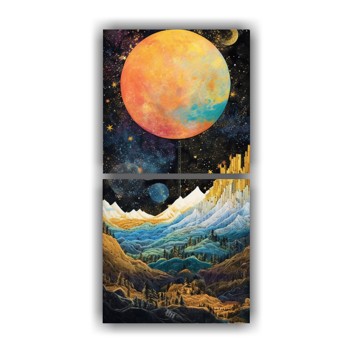 GENERICO - Cuadro Moderno De Comedor Con Luna Y Montañas En 60x120 Cm