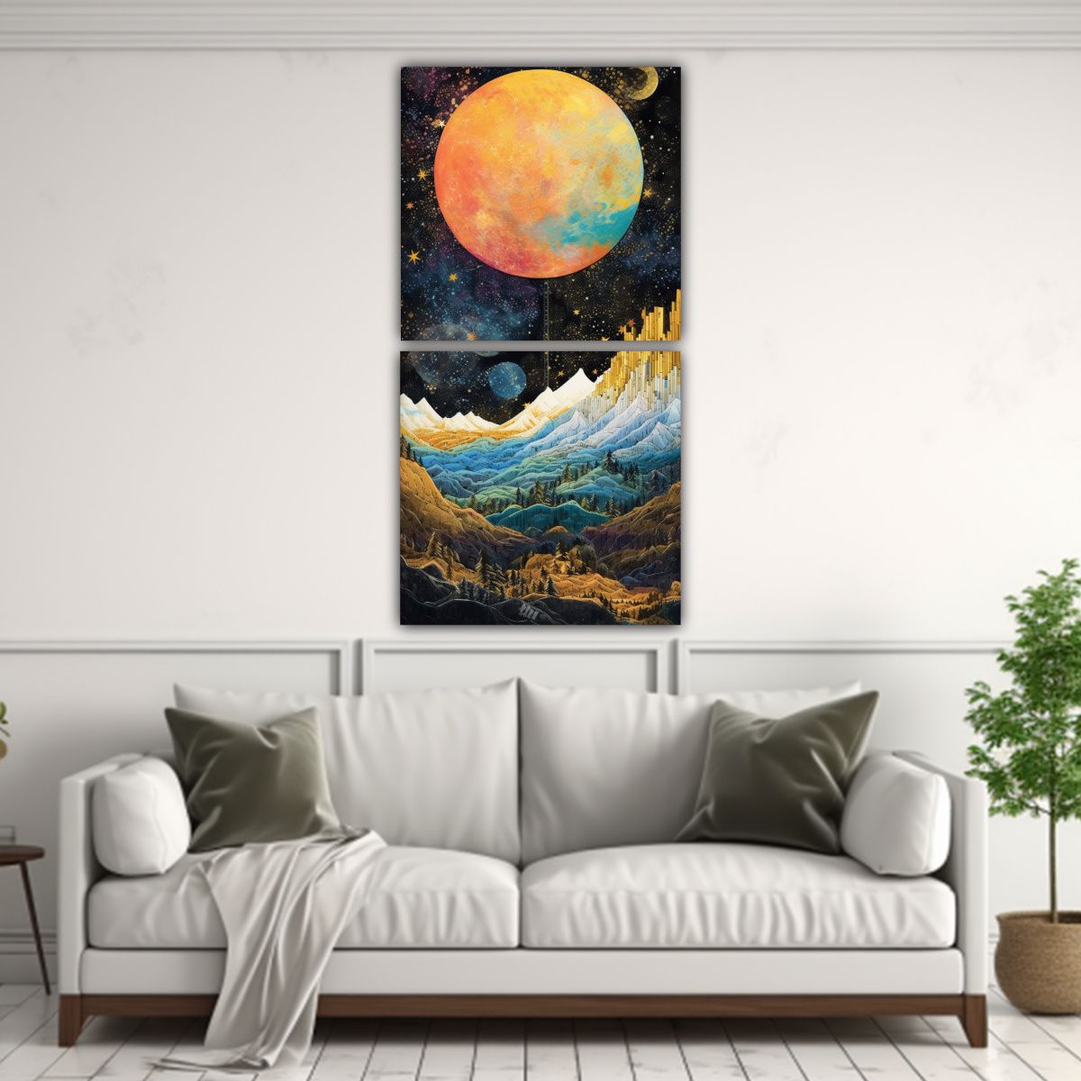 GENERICO - Cuadro Moderno De Comedor Con Luna Y Montañas En 40x80 Cm