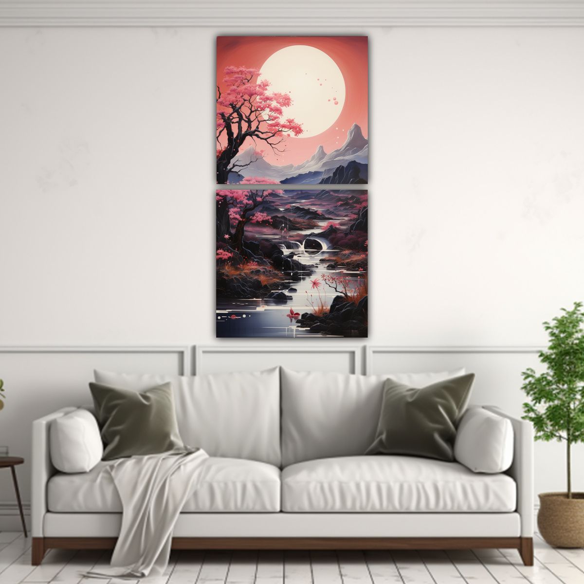 GENERICO - Paisaje Nocturno Con Luna Y Montañas En Bastidor 60x120 Cm