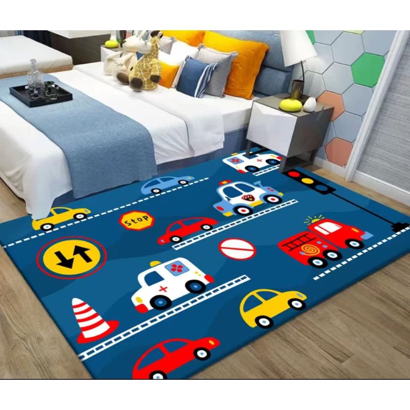 GENERICO - ALFOMBRA DE NIÑO  DISEÑO AZUL CARRITO 120X160CM WM