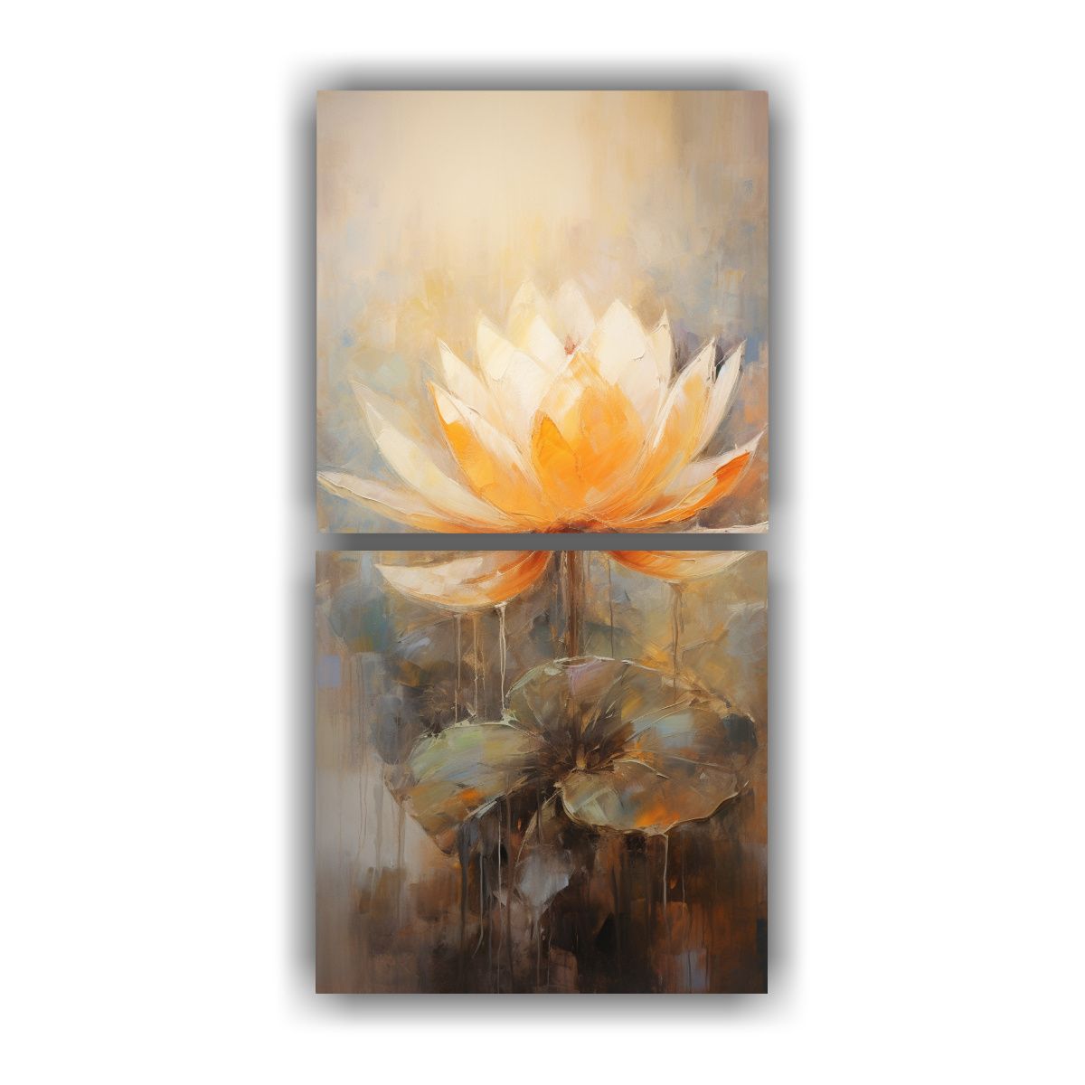 GENERICO - Díptico Pintura Creativa Estilo Loto Naranja En 30x60 Cm