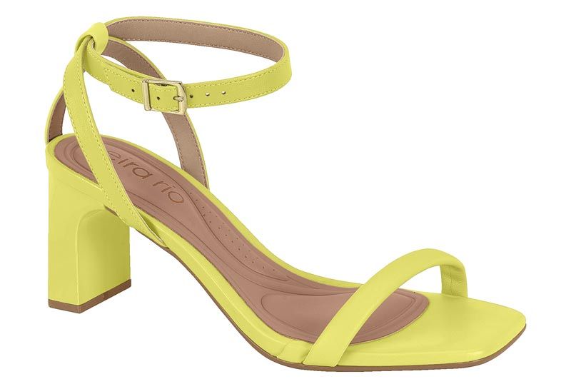 Sandalia Taco Ancho 7cm Mujer Eco Cuero Amarillo