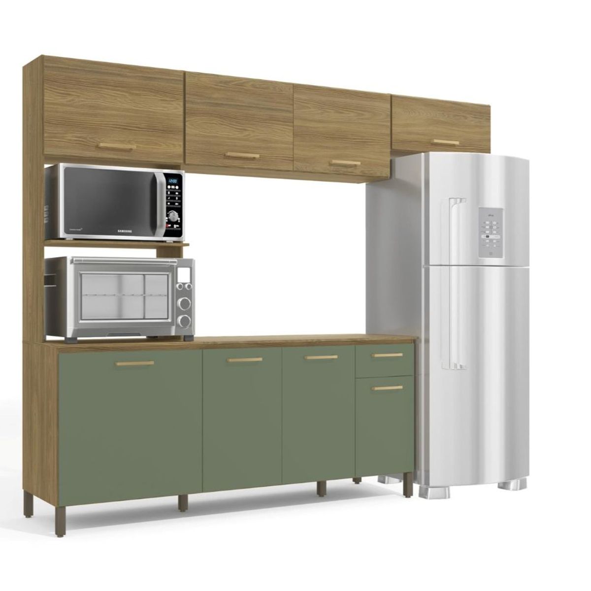 ROCA - Mueble de Cocina Segalín 4 Módulos Nogal-Verde