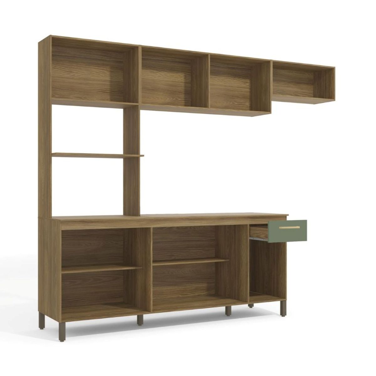 ROCA - Mueble de Cocina Segalín 4 Módulos Nogal-Verde