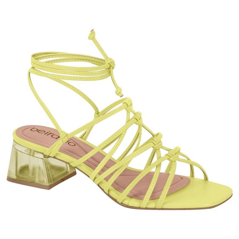 Sandalia Taco Ancho 5cm Mujer Eco Cuero Amarillo