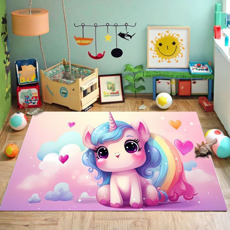 GENERICO - ALFOMBRA DE NIÑA DISEÑO ROSA UNICORNIO 120X160CM WM
