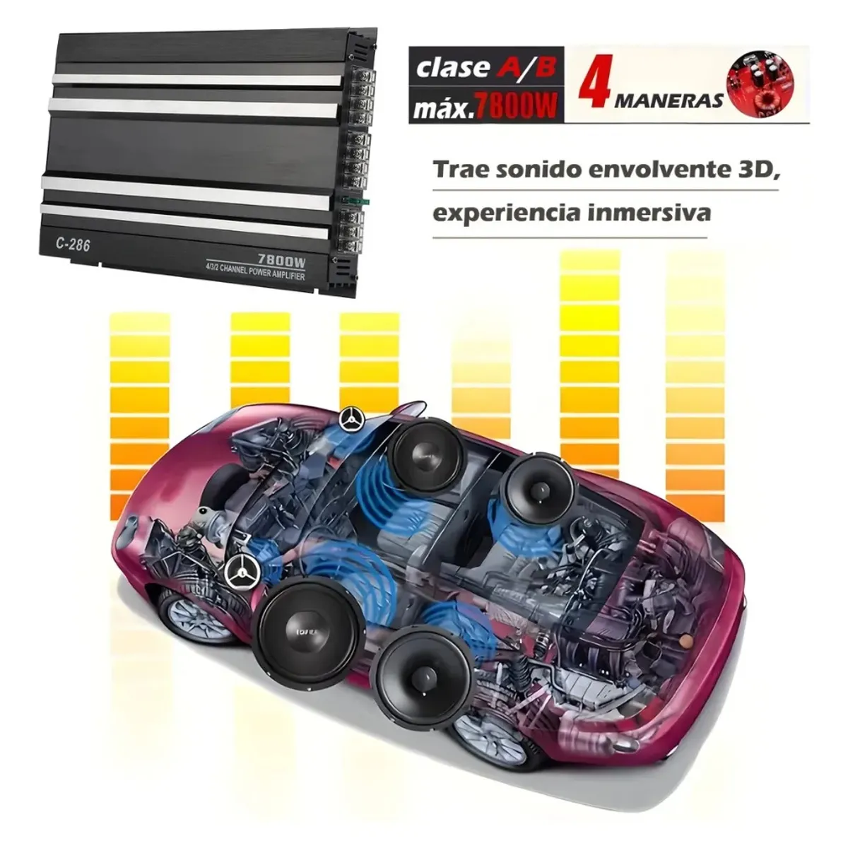 MUNDO MAGIA - Amplificador De Audio Para Auto 4 Canales C-286 7800w 12v Ab
