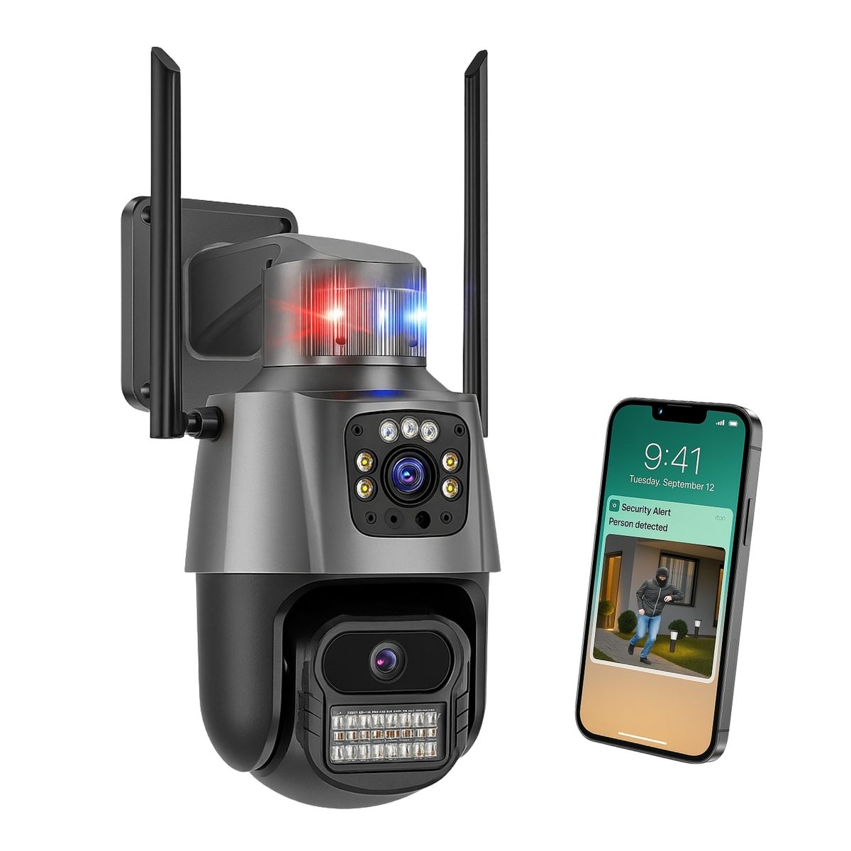 GENERICO - Cámara Domo Wifi Doble Lente Full Hd Con Alarma Seguimiento