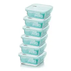 ALLEGRA - Set 6 Contenedores Hermetico Vidrio Cuadrado 380mL