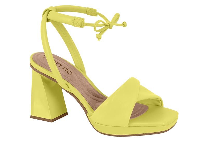 Sandalia Taco Ancho 9cm Mujer Eco Cuero Amarillo