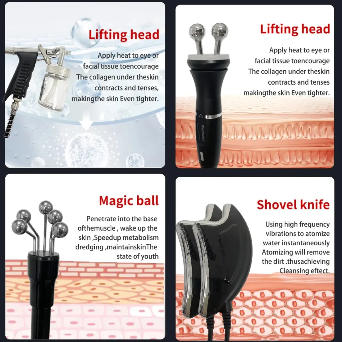 MUNDO MAGIA - Máquina Cavitación Ultrasonido Limpieza Facial 10 En 1 Negro