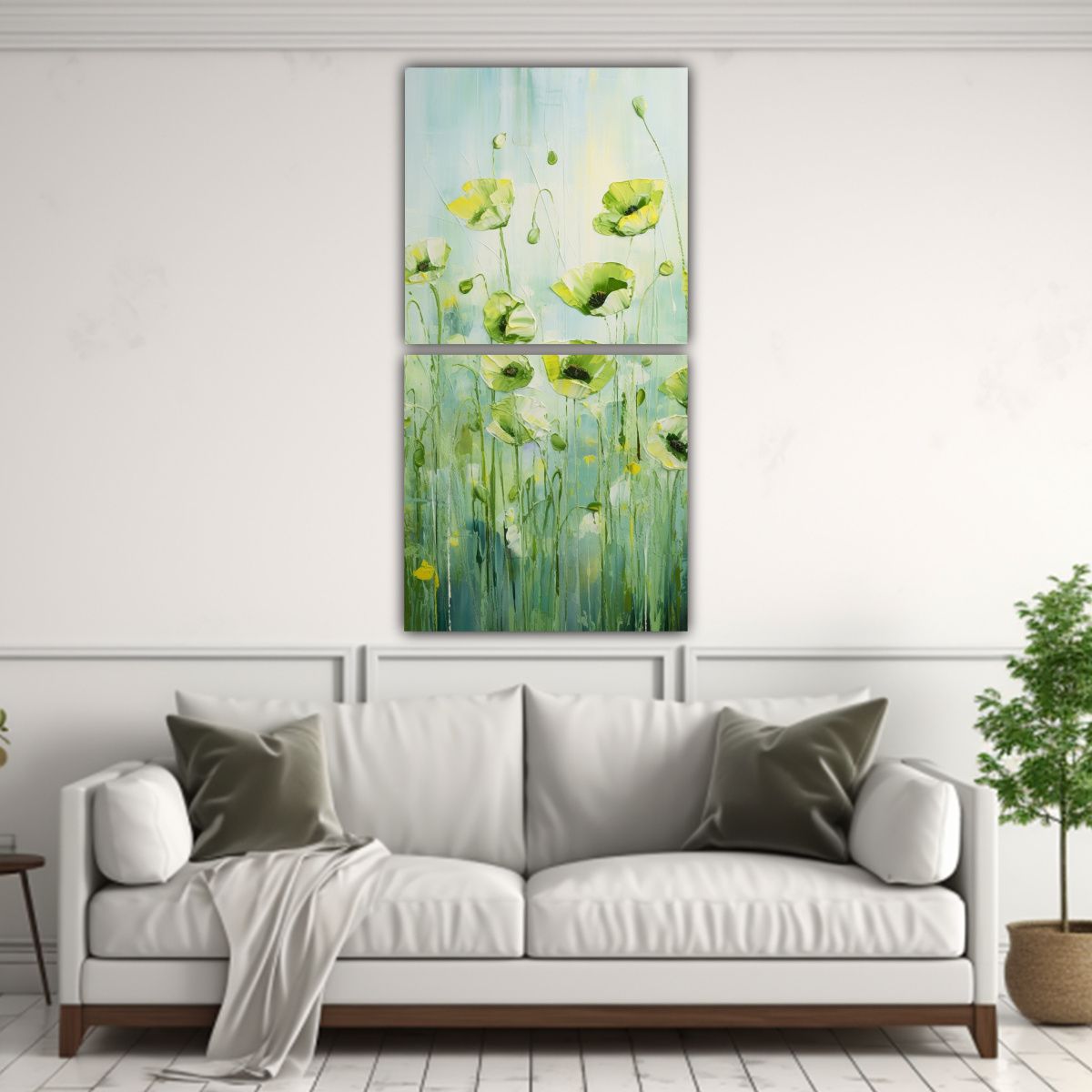 GENERICO - Diptico Movimiento Brillante Cuadro De Amapolas 30x60 Cm