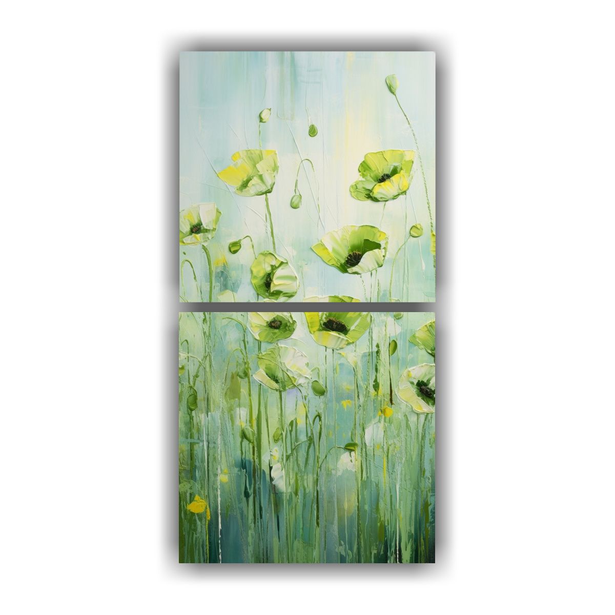 GENERICO - Diptico Movimiento Brillante Cuadro De Amapolas 20x40 Cm