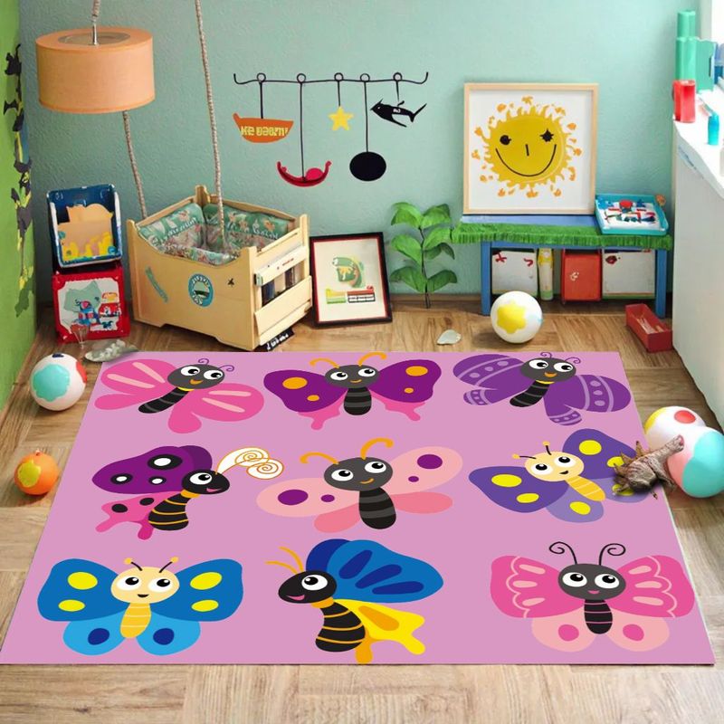 GENERICO - ALFOMBRA INFANTIL DE NIÑO 120X160CM DISEÑO MARIPOSAS LILA WYM