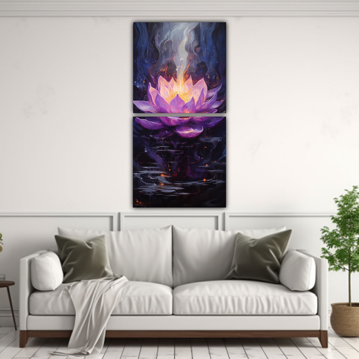 GENERICO - Pintura Al óleo Vertical De Loto Negro Brillante 50x100 Cm