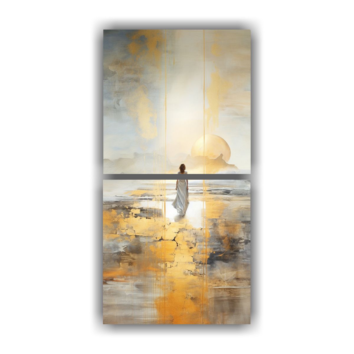 GENERICO - Pintura Cuadro Diptico Impresionante Acuarela En 20x40 Cm