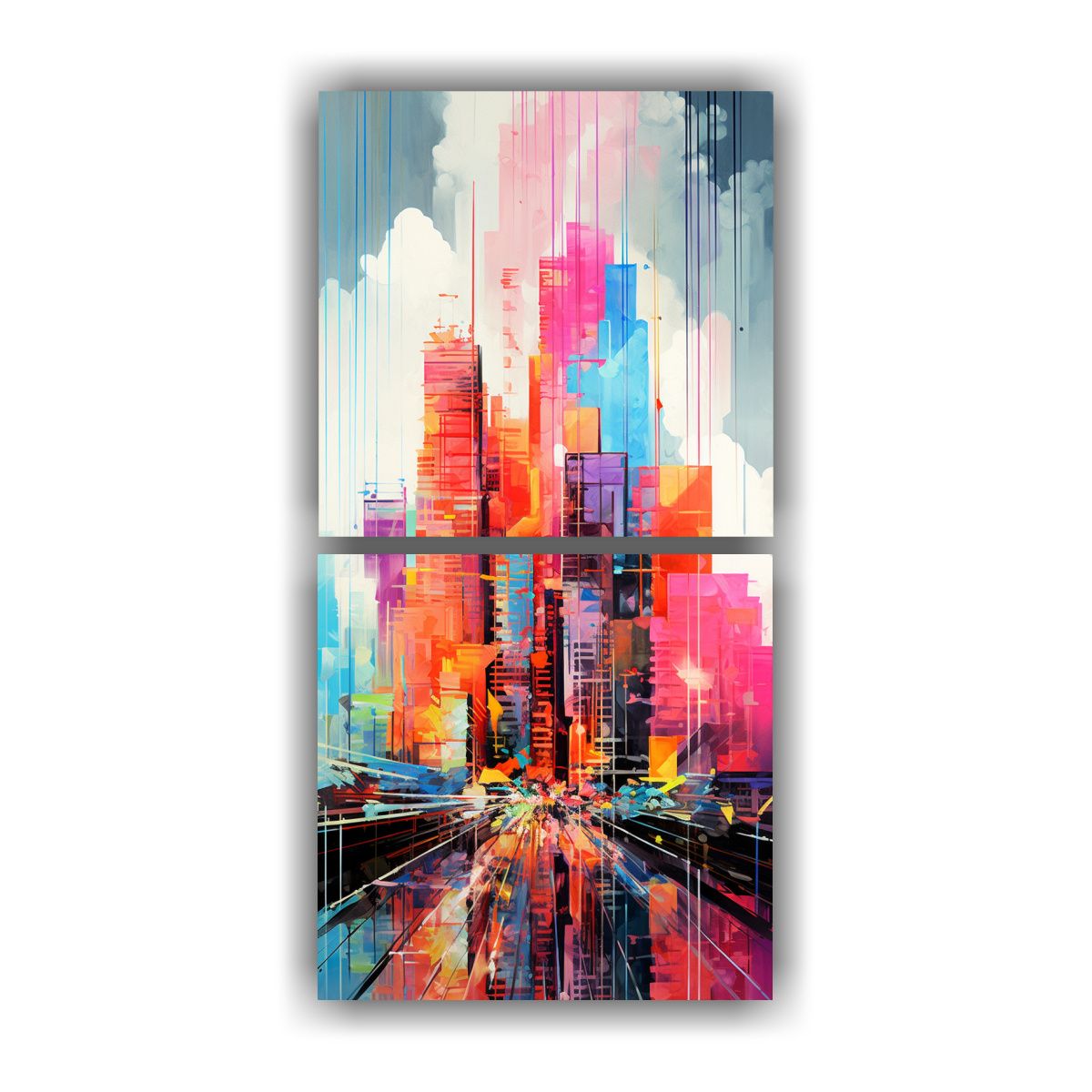 GENERICO - Dos Cuadros Vanguardia Glitch Art Mixta Arte 60x120 Cm