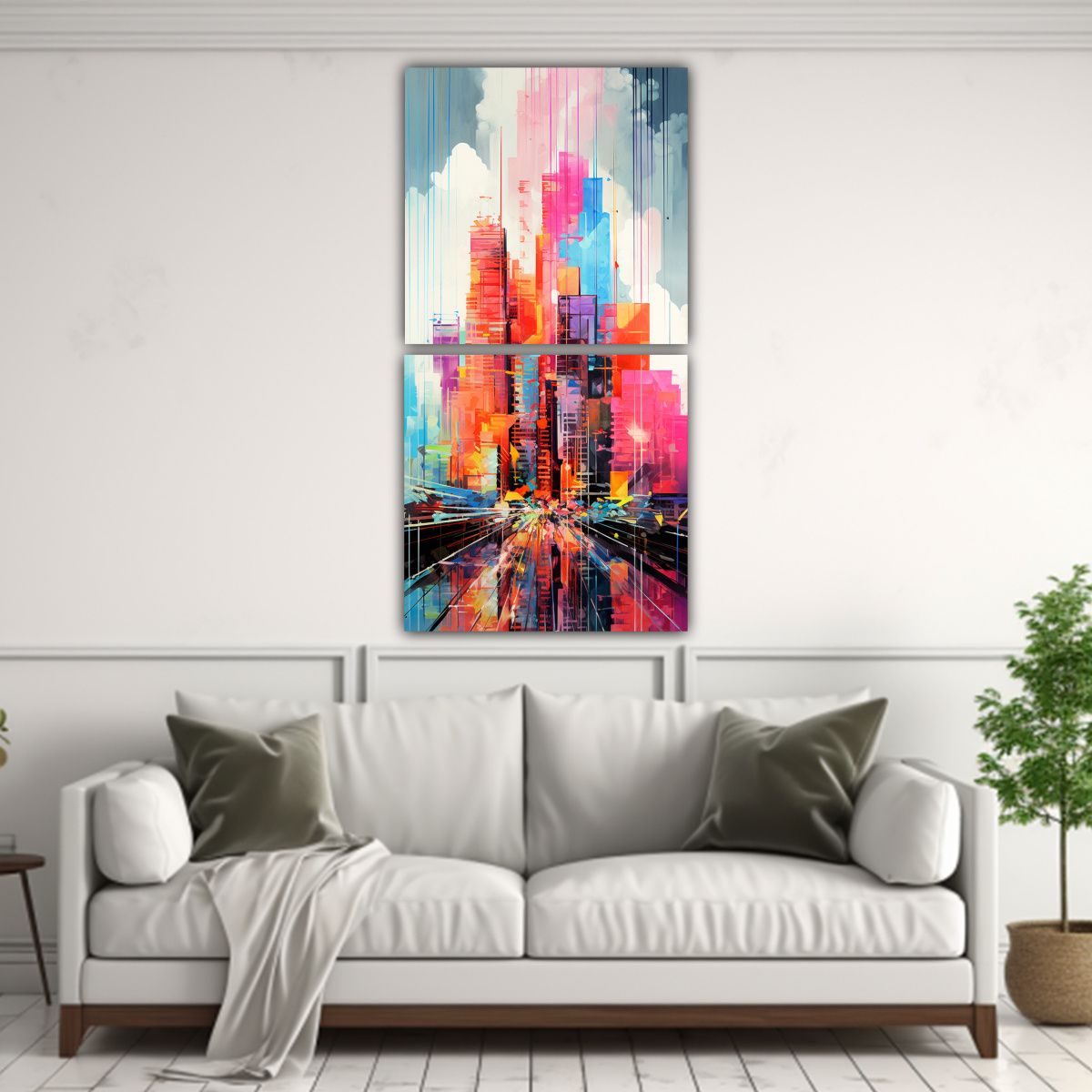 GENERICO - Dos Cuadros Vanguardia Glitch Art Mixta Arte 20x40 Cm