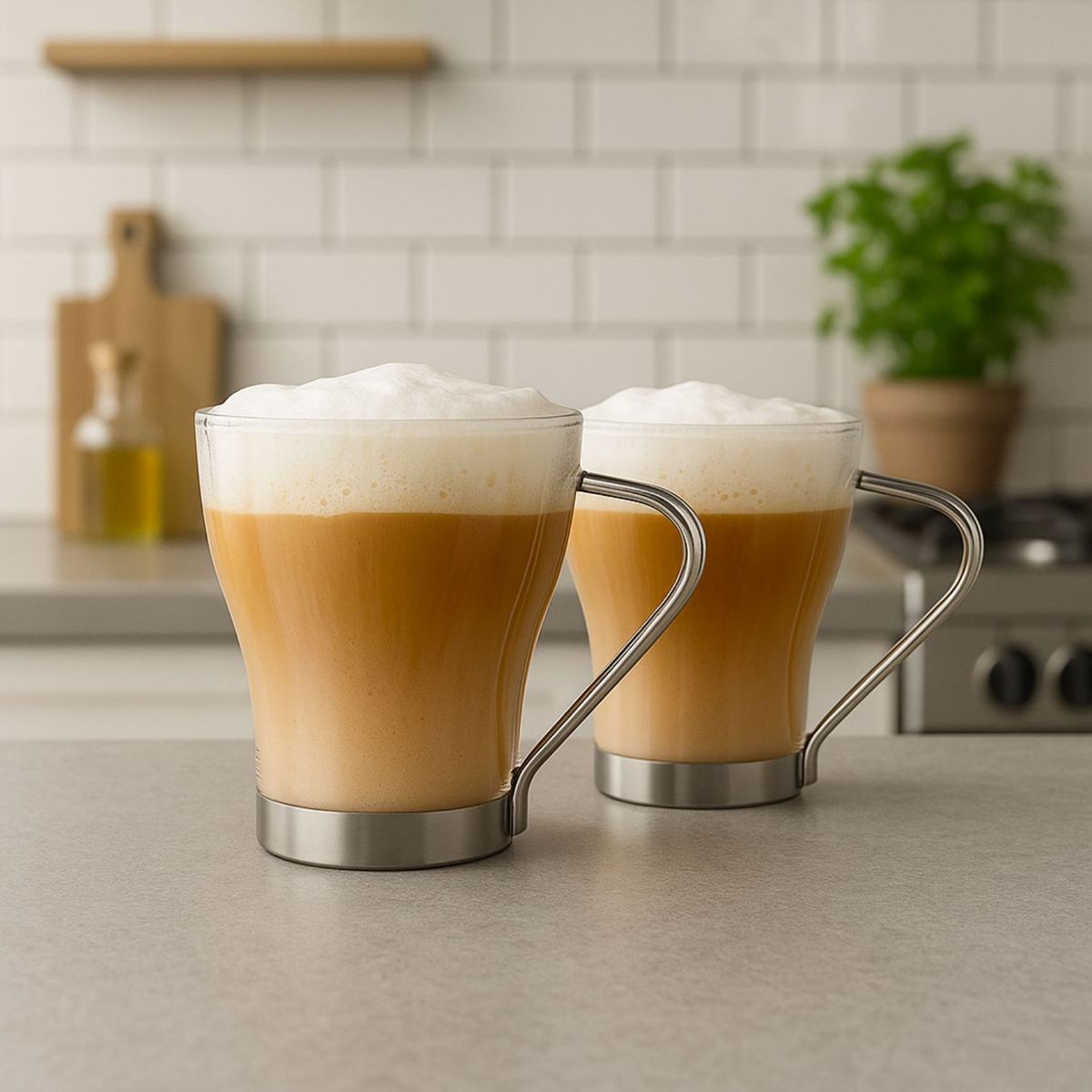 GENERICO - Set 6 PIezas Tazas Capuccino 100mL Asa Metalica Templada