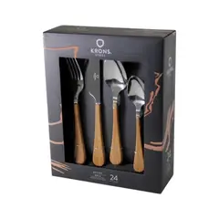 GENERICO - Set Cubiertos 24 Piezas Krons Wood Diseño Madera Acero