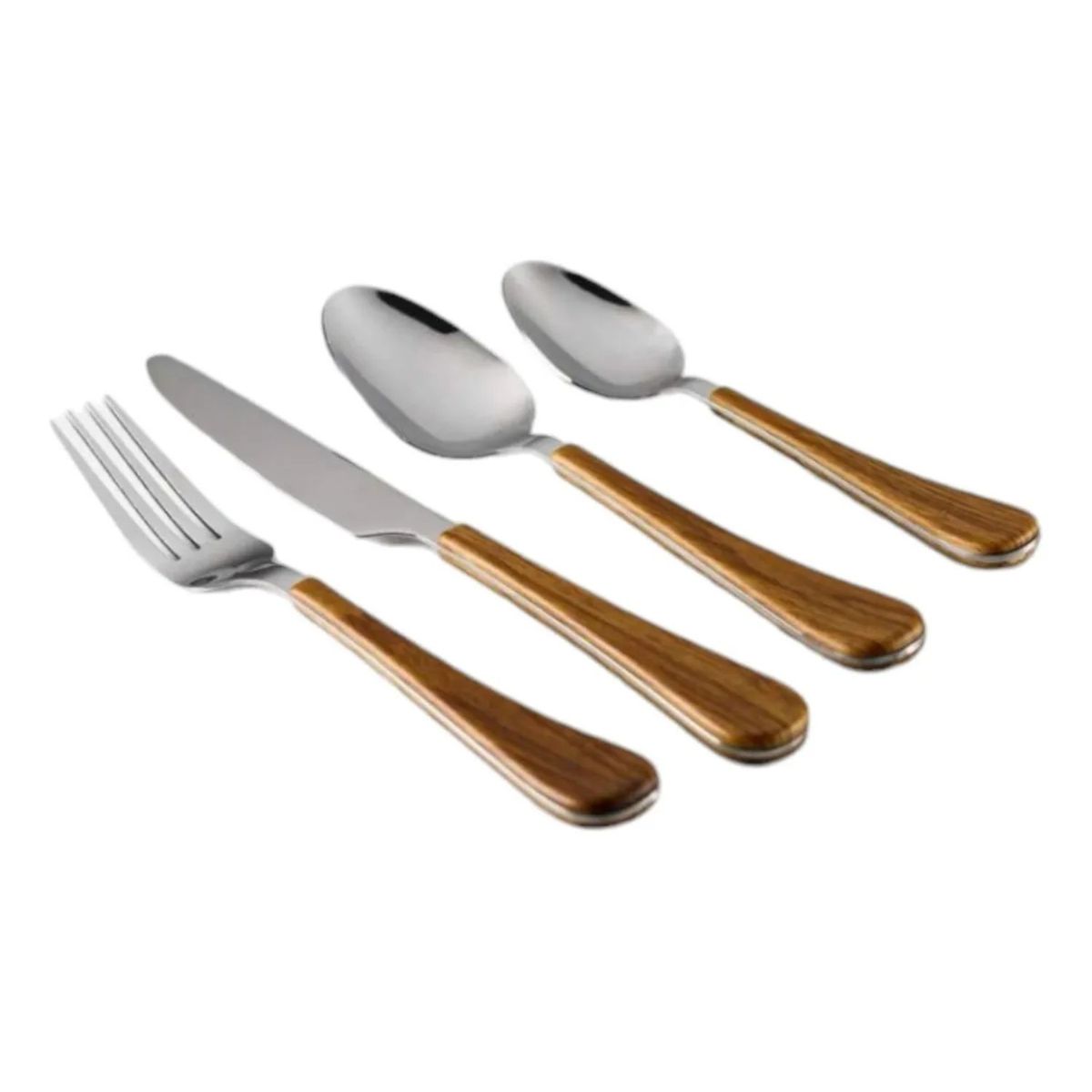 GENERICO - Set Cubiertos 24 Piezas Krons Wood Diseño Madera Acero