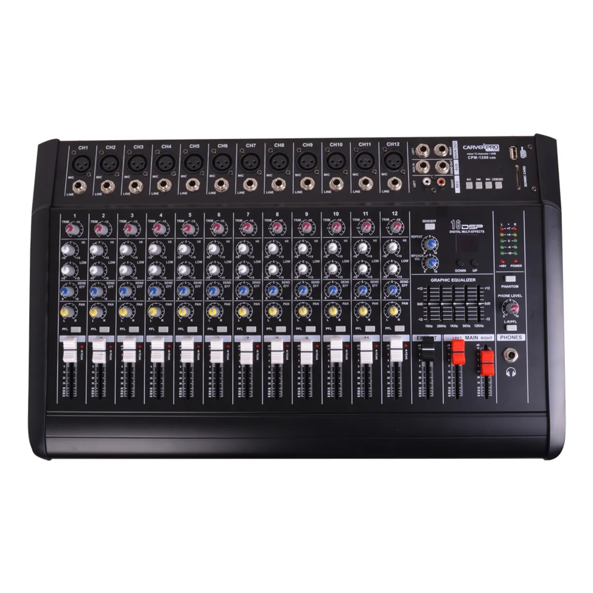 CARVERPRO - CONSOLA POWER MIXER 12CH BLUETOOTH CPM-1200 CARVERPRO