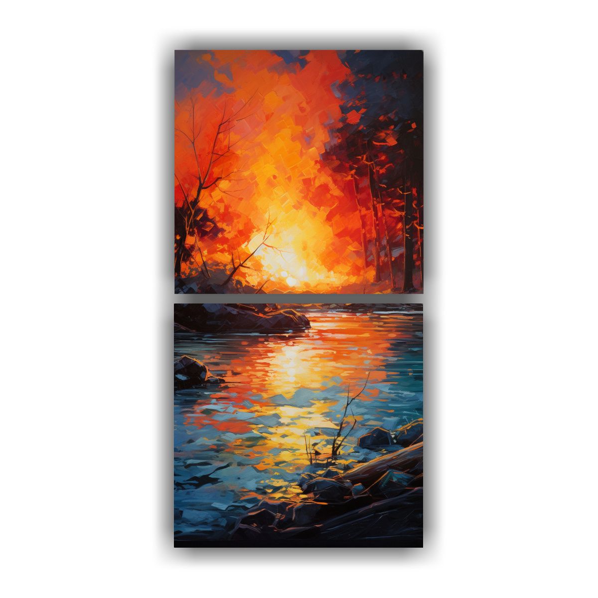 GENERICO - Dos Telas En Bastidor Tonos Figuras Naranjas 50x100 Cm