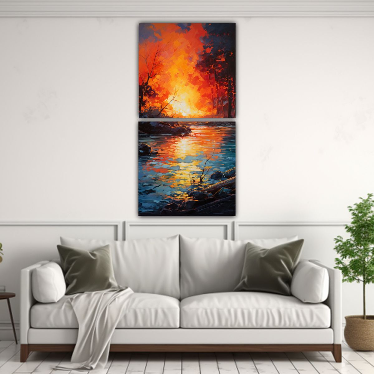 GENERICO - Dos Telas En Bastidor Tonos Figuras Naranjas 50x100 Cm