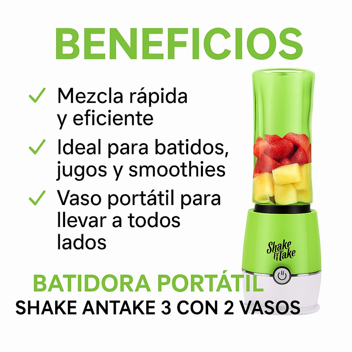 BATIDORA PORTÁTIL SHAKE ANTAKE 3 + 2 VASOS, marca MOVI - Foto 2