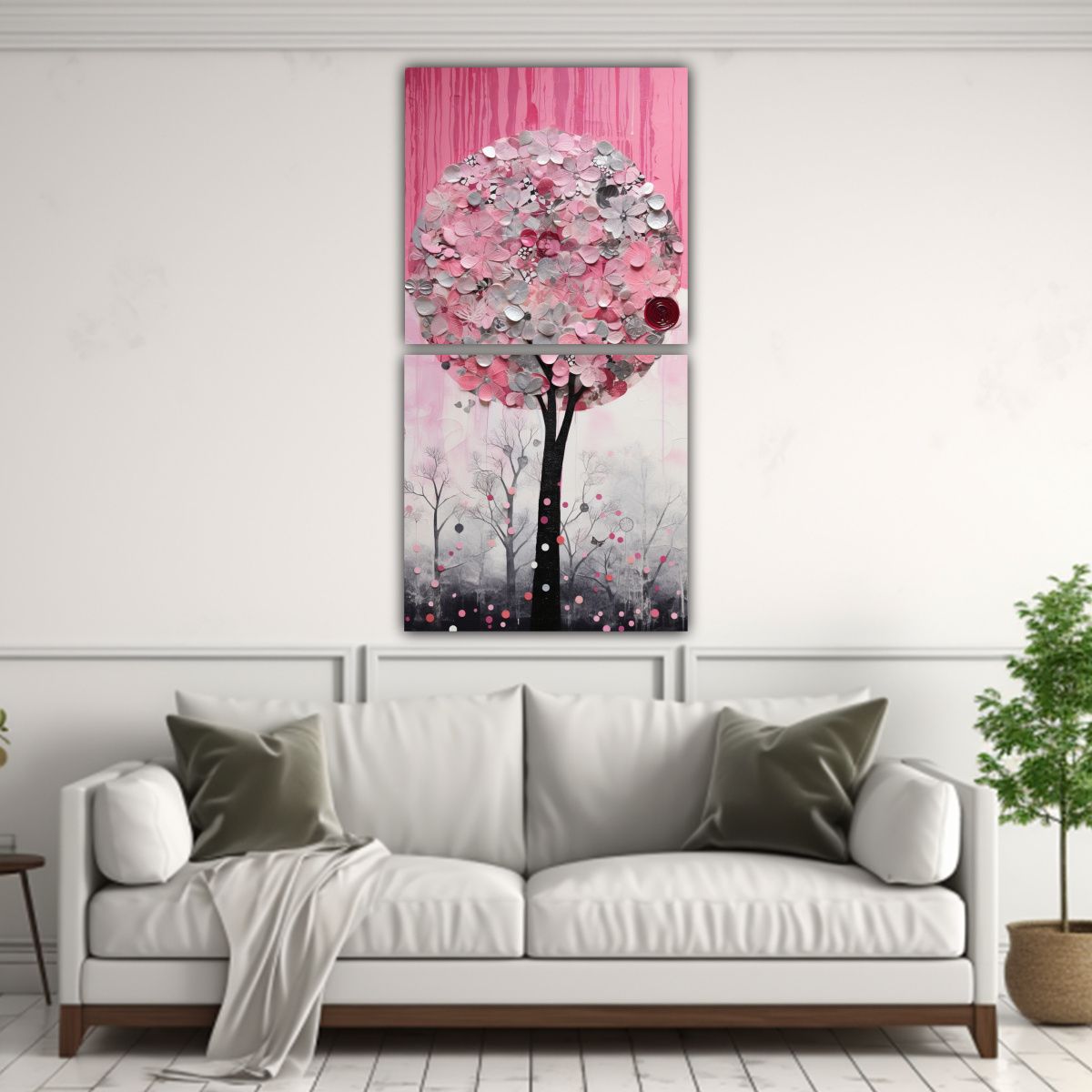 GENERICO - Pintura Decorativa En Rosa Y Plata Con Imagen De 20x40 Cm