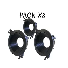 FARETTO - PACK X3 BASE EMBUTIDA NEGRO REDONDA PROFUNDA PARA GU10