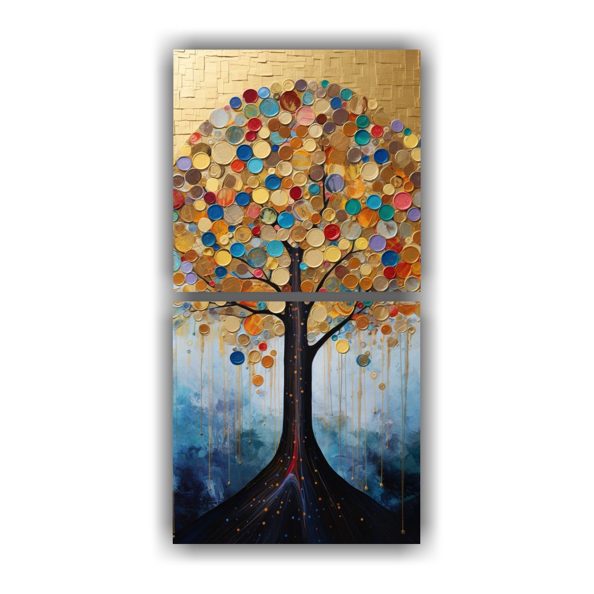 GENERICO - Cuadro Moderno Cultura Árbol Dorado Y Arcoíris 20x40 Cm